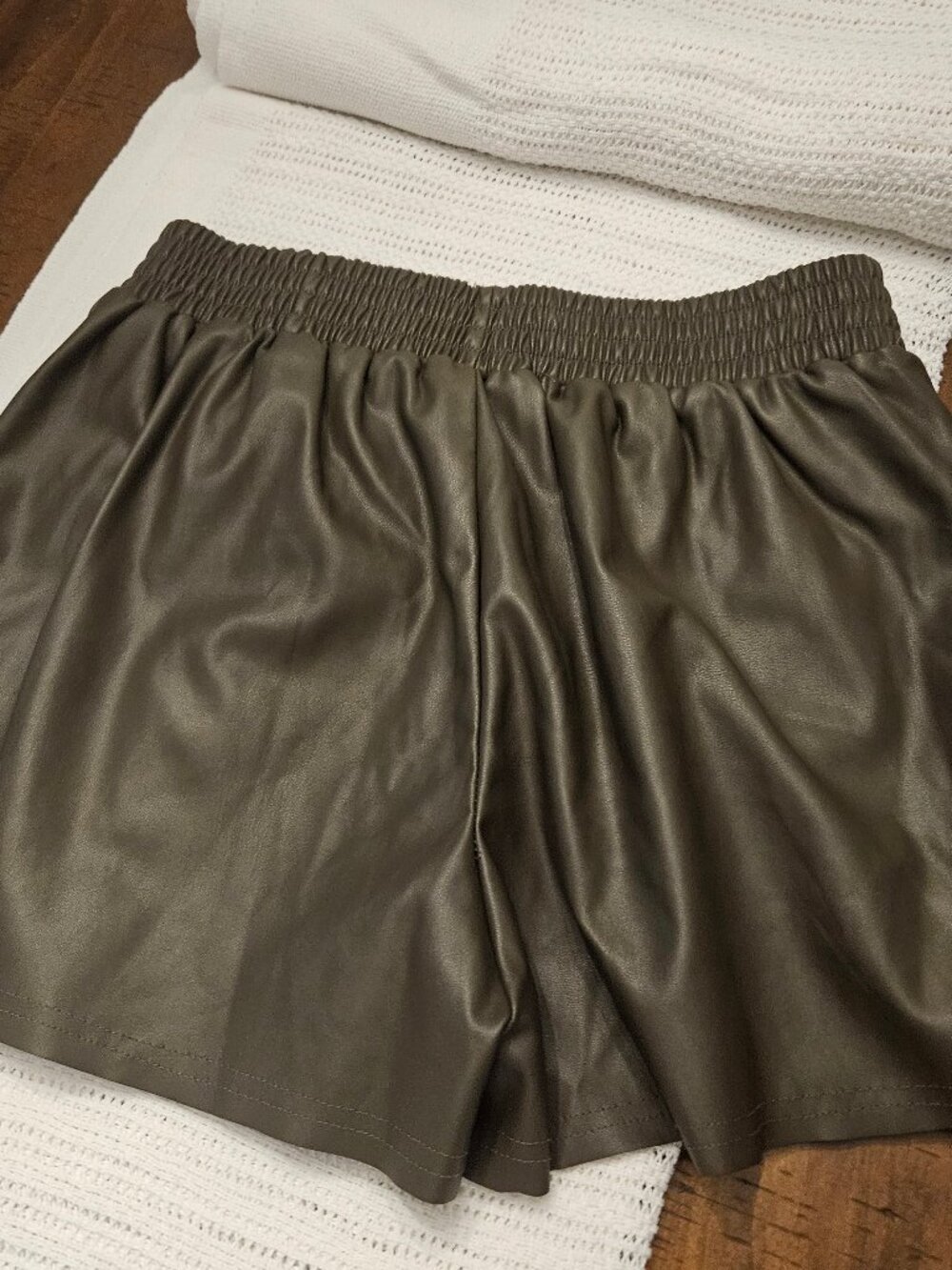 EESome Olive Green Faux Leather Shorts
